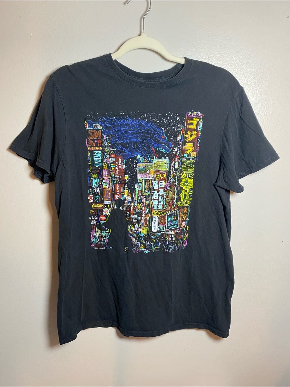 Threadless Black Short-Sleeve Neon Tokyo Godzilla Graphic Tee Unisex Small